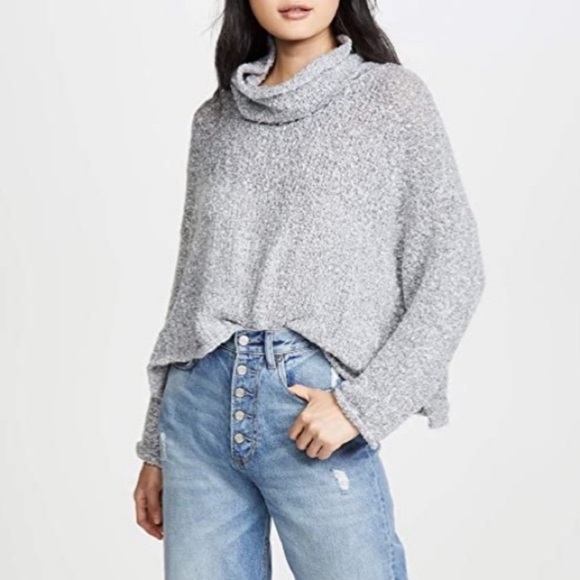 Free People BFF Knit Sweater Cowl Neck Boxy Oversized Pullover Grey Size XS - Picture 4 of 13